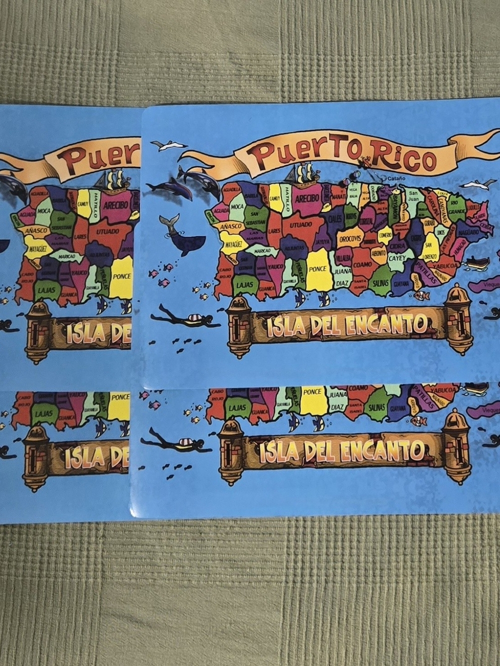 Puerto Rico Colorful Map 4 Placemat - Blue - Picture 3 of 3